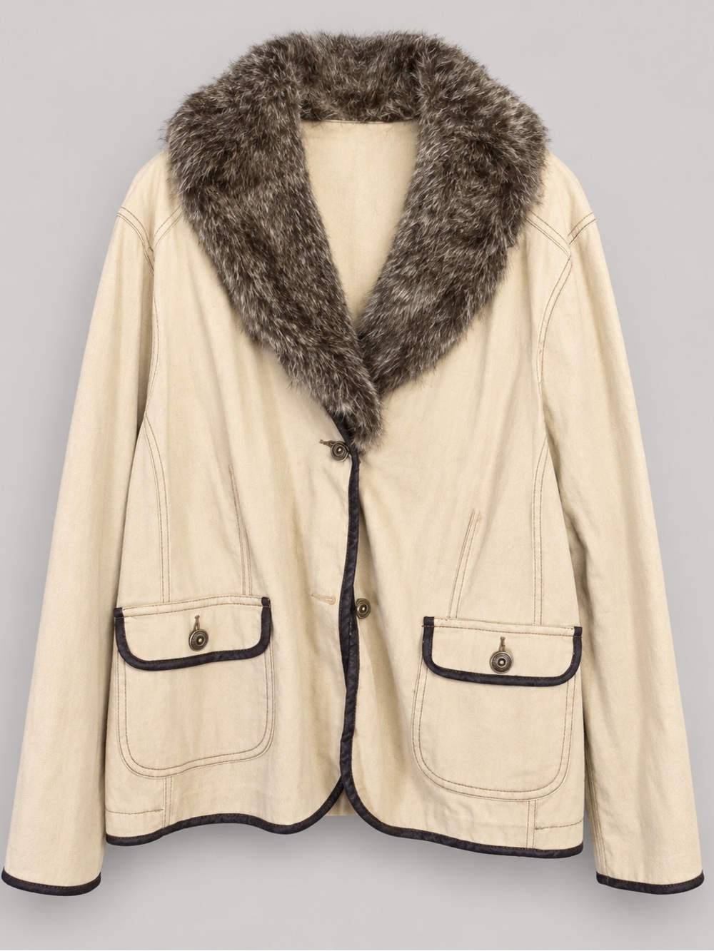 Denim&Co Cream Jacket with Faux Fur Shawl Collar